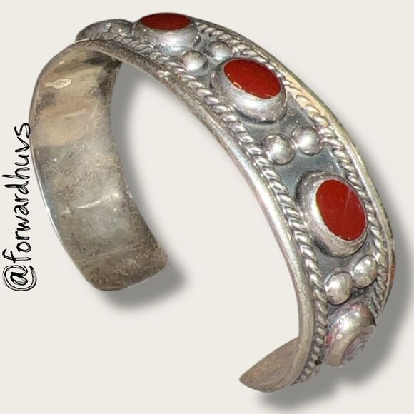 Mexican Sterling Silver Enamel Cuff – TL-126 – Marked 925 – 32.49g - Picture 5 of 9